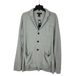 The Men's Store Stretch Knit Cardigan Sweater Green White Melange Large NWT